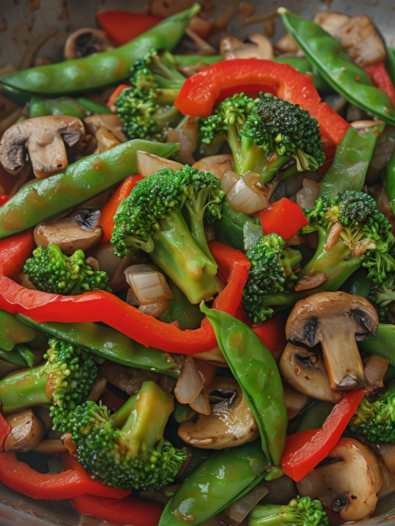 Fresh vegetable stir-fry served in a wok in a modern kitchen.