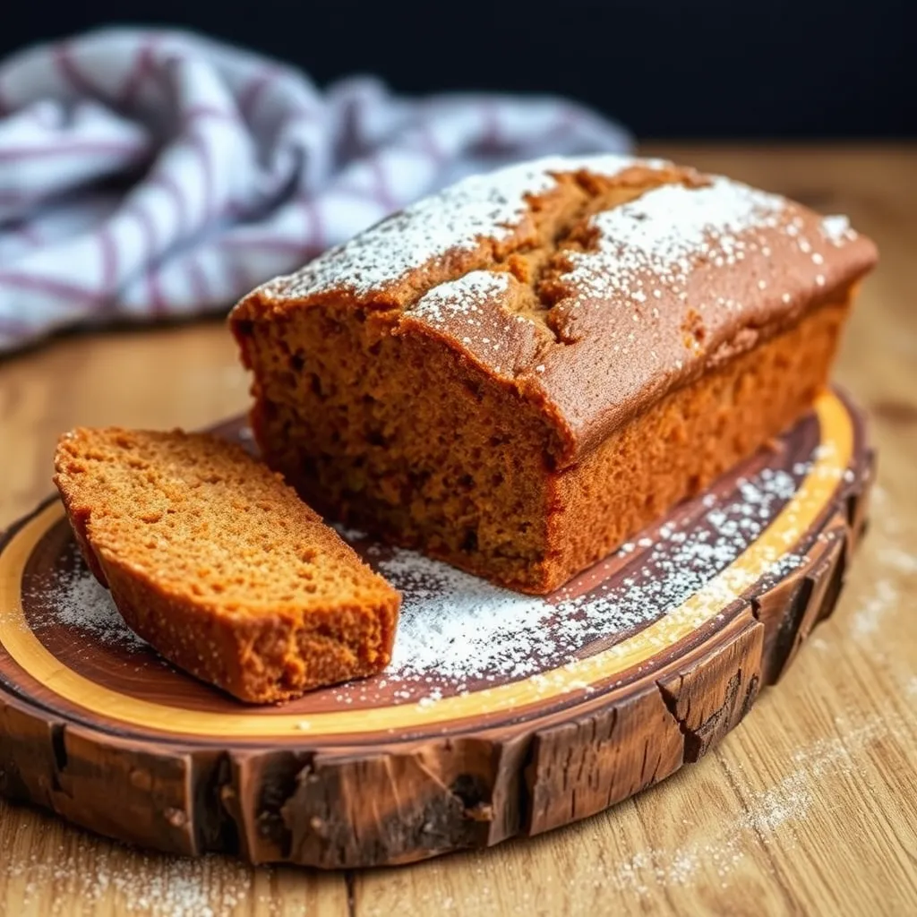 Gingerbread loaf with a slice cut off, showing moist texture