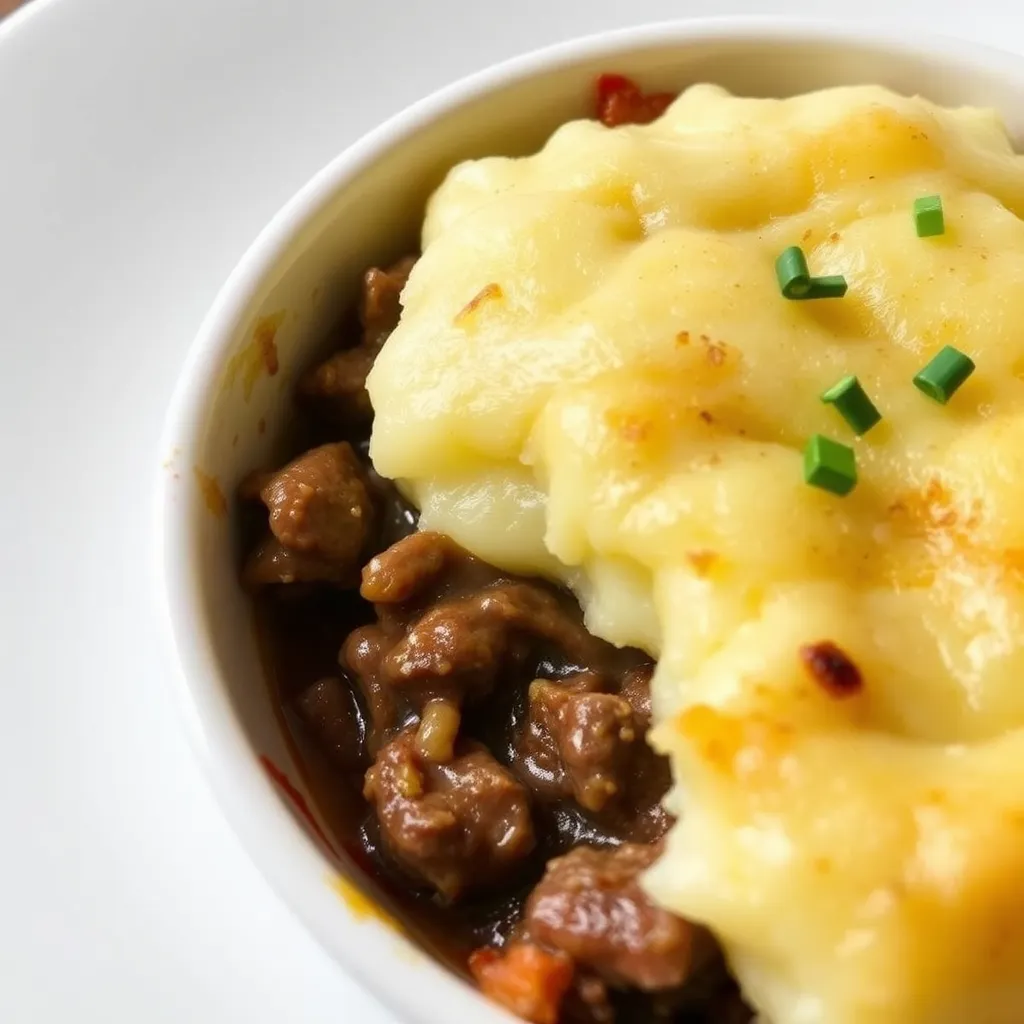 Classic Shepherd’s Pie with golden mashed potato topping.