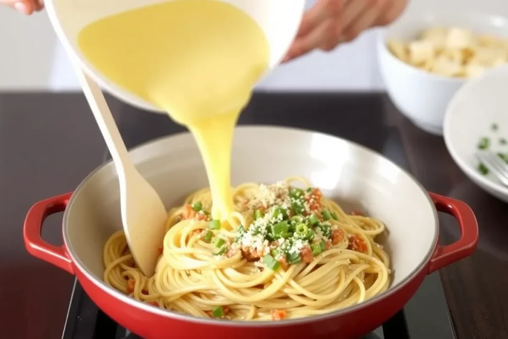 Authentic Spaghetti Carbonara with fresh ingredients.