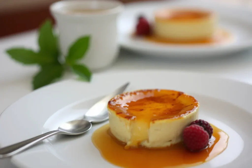 Classic Crème Brûlée topped with golden caramelized sugar.