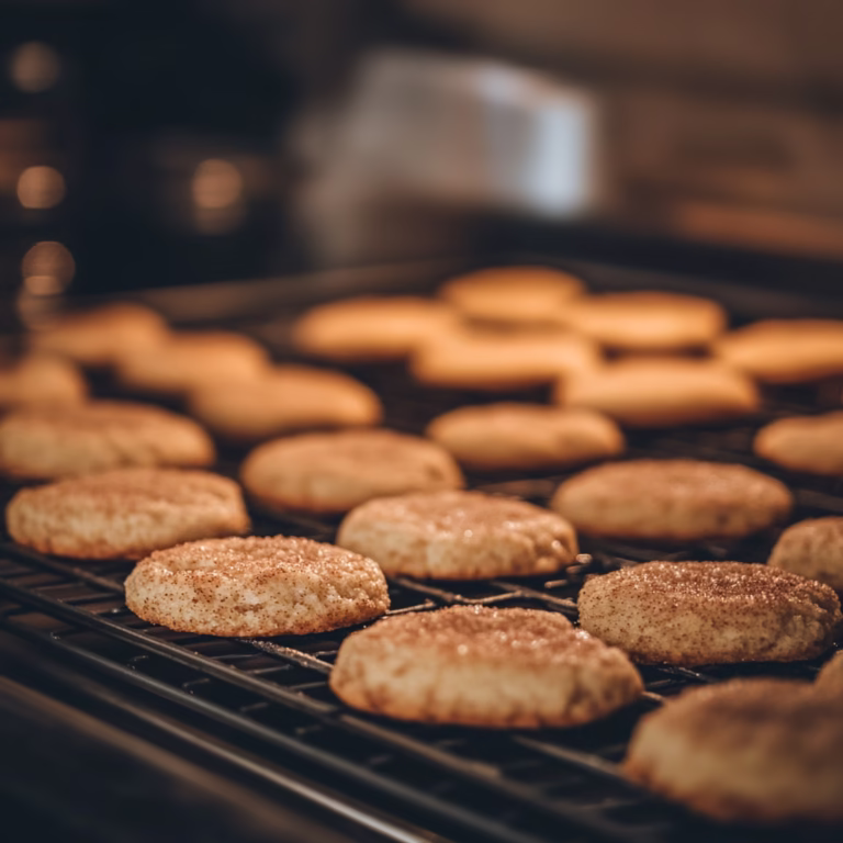 Close-up of freshly baked snickerdoodles without cream of tartar in a cozy kitchen.