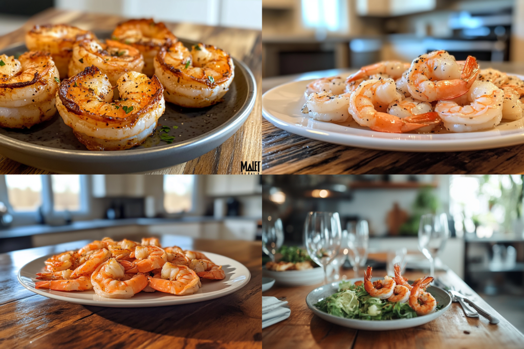 BBQ shrimp served with a smoky BBQ sauce on a rustic plate in a modern kitchen.
