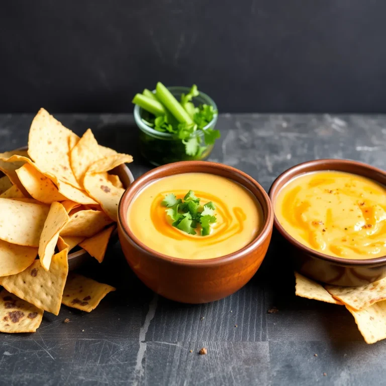 A bowl of homemade chipotle queso with tortilla chips on the side.